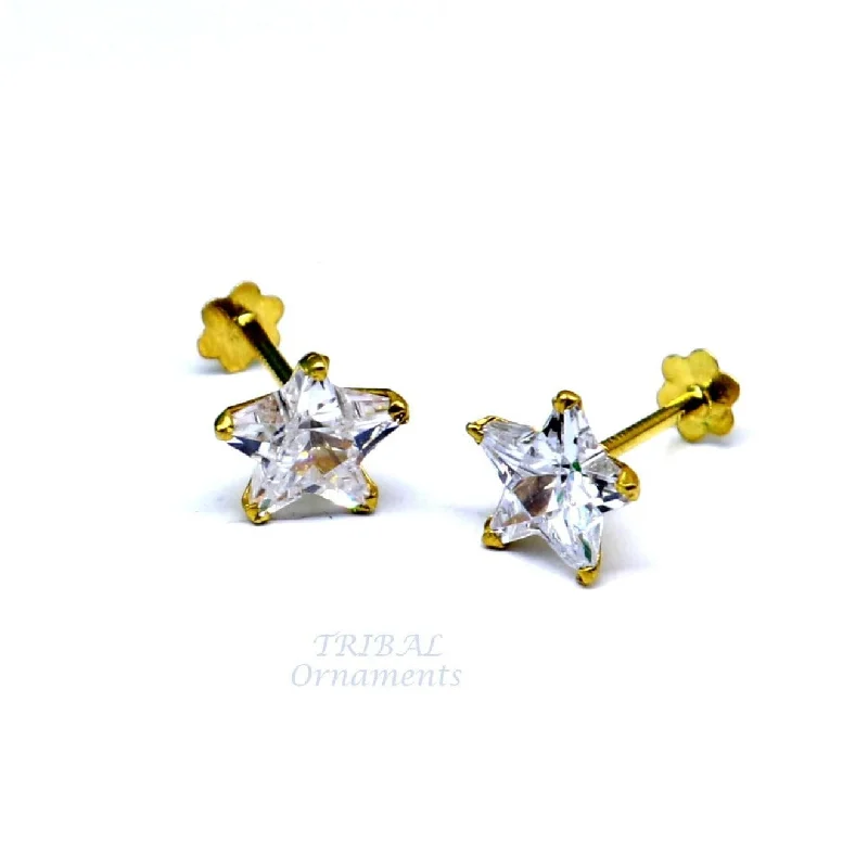 6mm 18kt yellow gold handmade single cubic zircon stone back screw star shape stud earring cartilage customized unisex jewelry er145