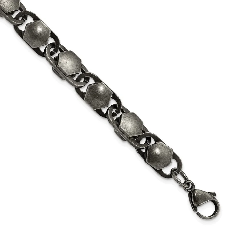 Unique Jewelry For Less – Shop The Sale Now 8.5mm Stainless Steel Antiqued Fancy Cable Chain Bracelet, 8.25 Inch Unique Jewelry For Less – Shop The Sale Now 8.5mm Stainless Steel Antiqued Fancy Cable Chain Bracelet, 8.25 Inch