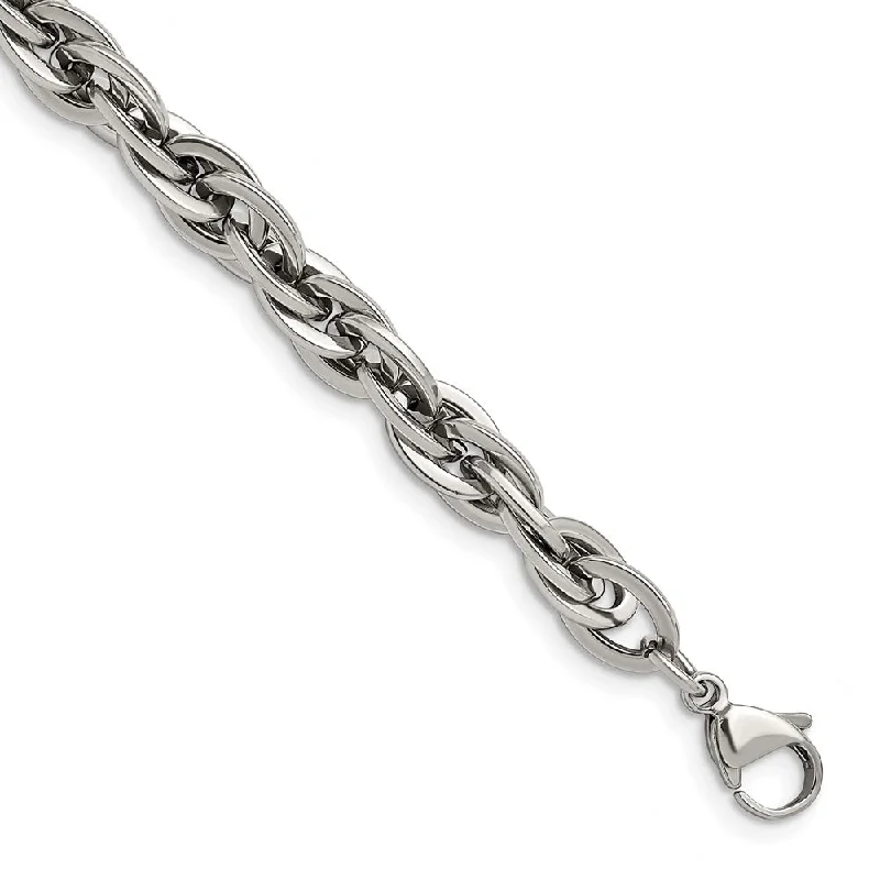 Elegant Jewelry Styles At Budget-Friendly Prices 9mm Stainless Steel Polished Loose Rope Chain Bracelet, 8 Inch Elegant Jewelry Styles At Budget-Friendly Prices 9mm Stainless Steel Polished Loose Rope Chain Bracelet, 8 Inch