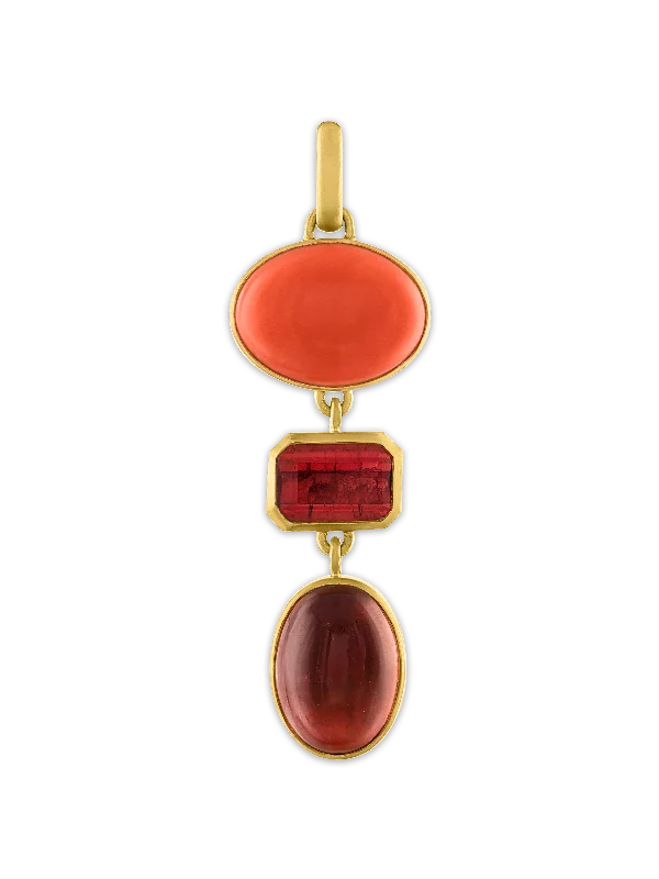 Antique Coral and Pink Tourmaline Pillar Pendant