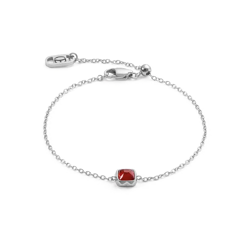 Birthstone January Bracelet Red Agate Silver