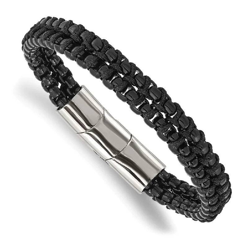 Luxury Jewelry Clearance – Shop Premium Styles Now Black Plated Stainless Steel & Black Cotton Chain Bracelet, 8-8.5 Inch Luxury Jewelry Clearance – Shop Premium Styles Now Black Plated Stainless Steel & Black Cotton Chain Bracelet, 8-8.5 Inch