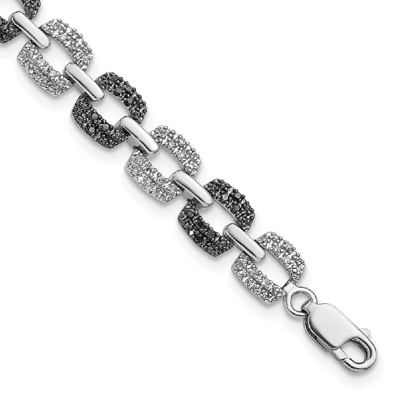 Black & White Diamond 7mm Square Link Bracelet in Sterling Silver