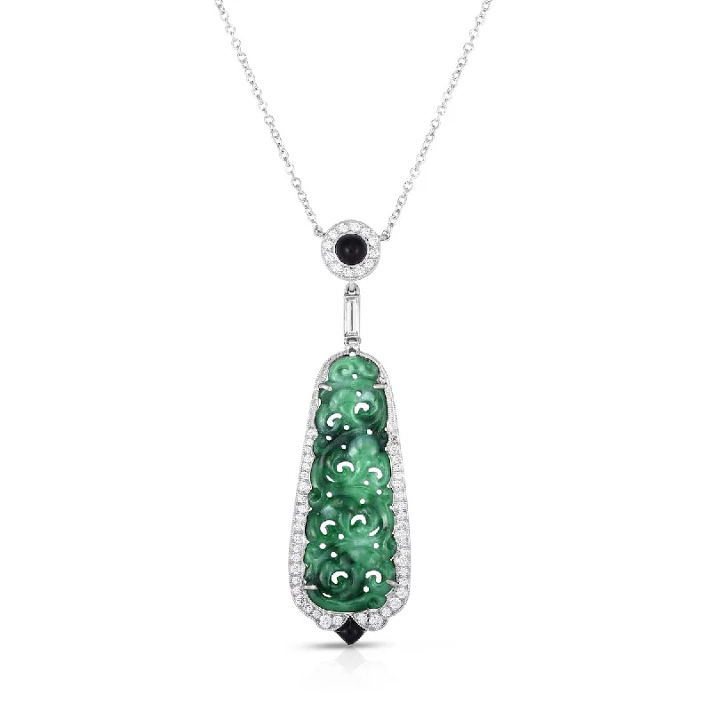 Big Savings On Your Favorite Jewelry Pieces Carved Jade, Onyx & Diamond Pendant Necklace Big Savings On Your Favorite Jewelry Pieces Carved Jade, Onyx & Diamond Pendant Necklace