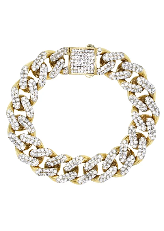 CZ Iced Out Semi Solid  Mens Miami Cuban Link Bracelet 10K/14K Yellow Gold