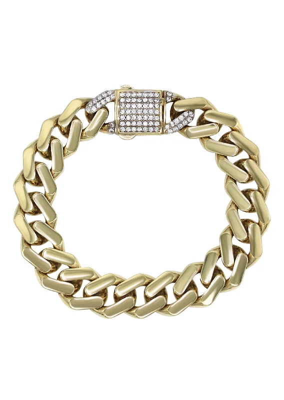 Semi Solid  Monaco Mens Miami Cuban Link Bracelet 10K/14K Yellow Gold