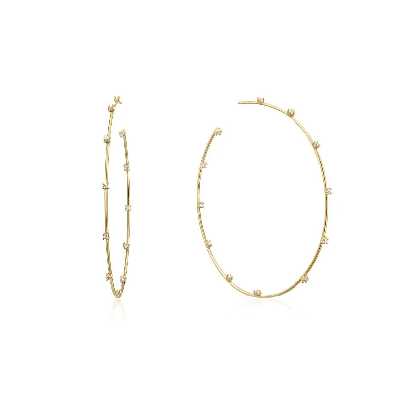 Cz Studded Thin Oversized Hoops