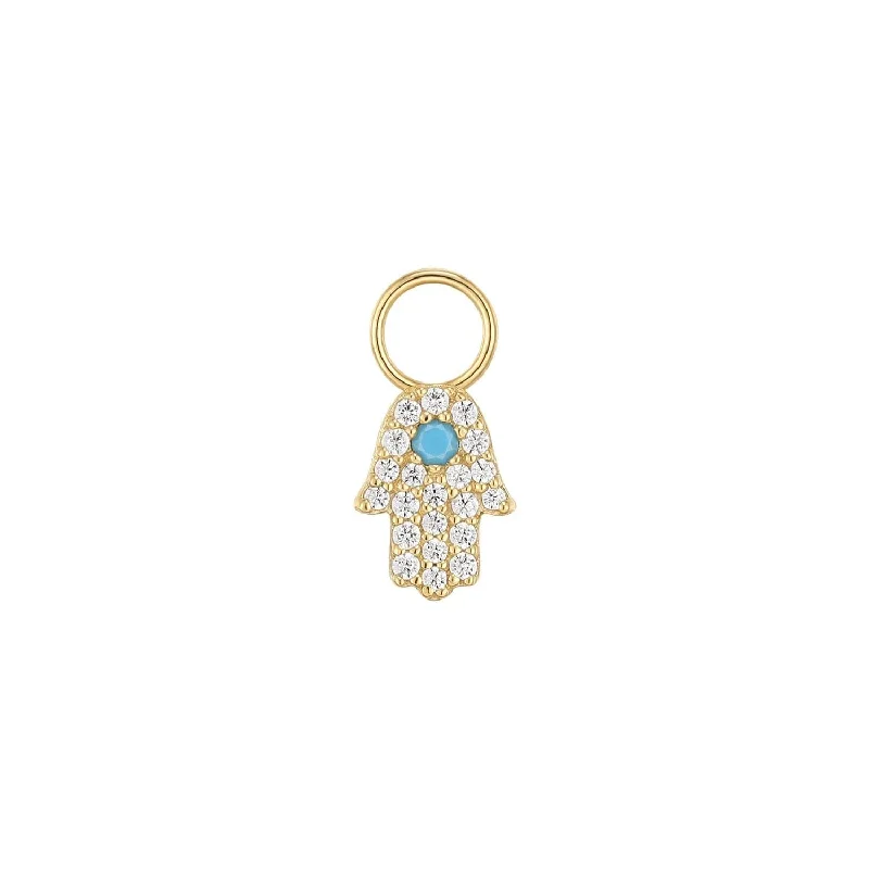 Cz & Turquoise Hamsa Hoop Charm