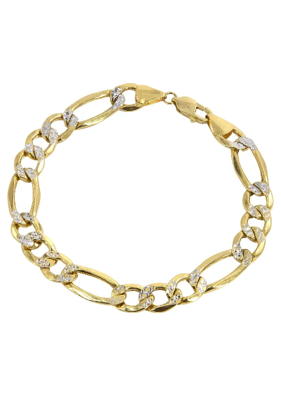 Luxury Jewelry Without The Luxury Price Tag Diamond Cut Semi Solid  Mens Figaro Bracelet 10K/14K Yellow Gold