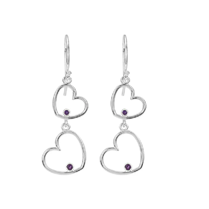 Breathtaking Jewelry, Breathtaking Prices Double Heart Amethyst Dangle Earrings in Sterling Silver
