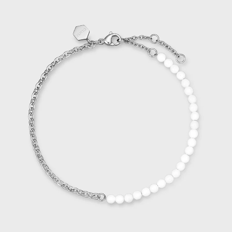 Premium Diamond Jewelry At Once-In-A-Lifetime Discounts Essentielle Mixed Chain White Beads Anklet, Silver Colour Premium Diamond Jewelry At Once-In-A-Lifetime Discounts Essentielle Mixed Chain White Beads Anklet, Silver Colour