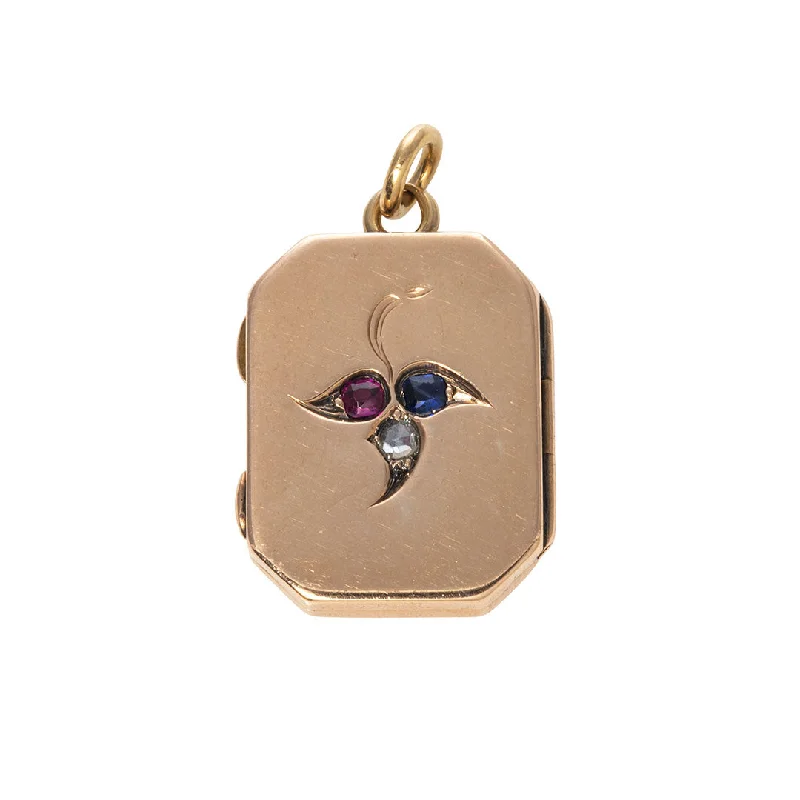 Big Savings On Your Favorite Jewelry Pieces Victorian Diamond, Ruby & Sapphire Trefoil 9K Gold Locket Pendant Big Savings On Your Favorite Jewelry Pieces Victorian Diamond, Ruby & Sapphire Trefoil 9K Gold Locket Pendant