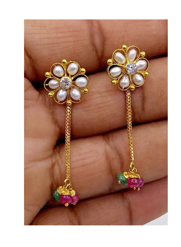 Jewelry Clearance Event – Last Chance For Stunning Deals Fabulous flower shape real pearl 22kt yellow gold handmade stud earring with dangling color stone women's girls jewelry Jewelry Clearance Event – Last Chance For Stunning Deals Fabulous flower shape real pearl 22kt yellow gold handmade stud earring with dangling color stone women's girls jewelry