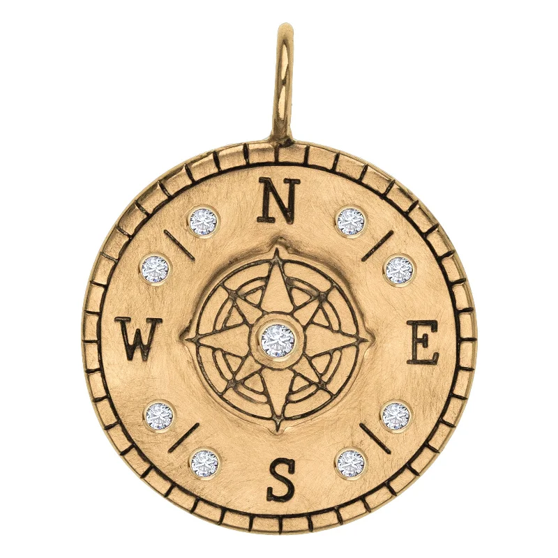 Gold Raised Compass Round Charm