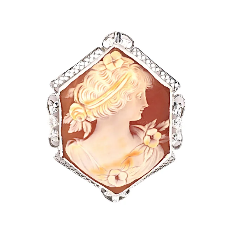 Dainty And Elegant Jewelry Now At Reduced Prices White on Brown Shell Cameo Pin-Pendant