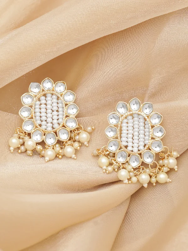 Rubans Gold-Tone Stud Earrings with Stones and Beads