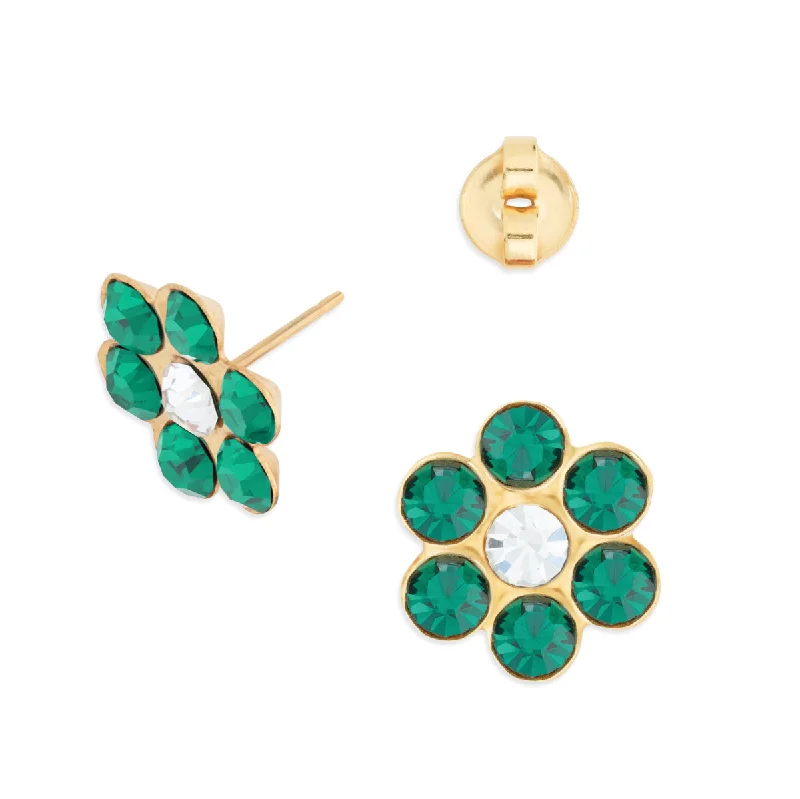 Green Zirconia Flower Stud Earrings