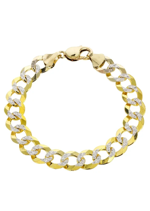 Semi Solid  Mens Diamond Cut Cuban Bracelet 10K/14K Yellow Gold