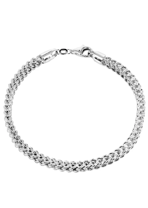 Semi Solid  Mens Diamond Cut Franco Bracelet 10K/14K White Gold