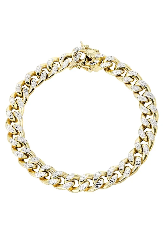 Semi Solid  Mens Diamond Cut Miami Cuban Link Bracelet 10K/14K Gold