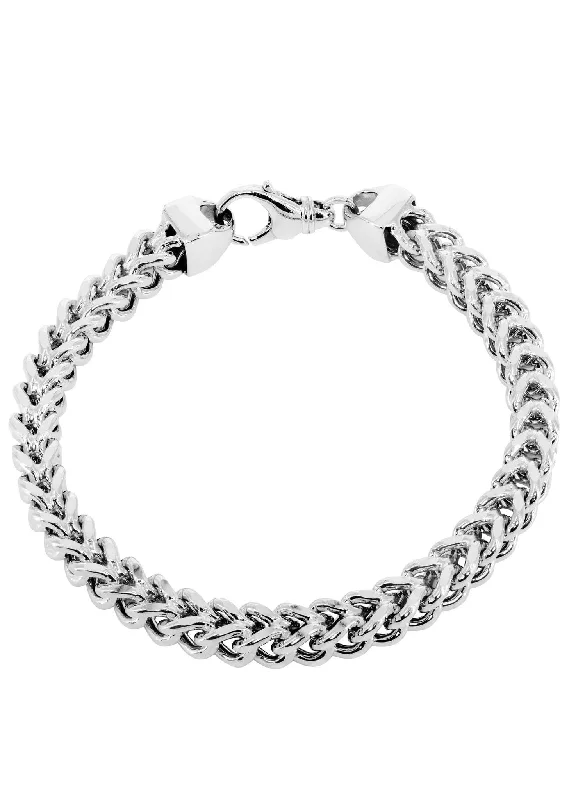 Semi Solid  Mens Franco Bracelet 10K/14K White Gold