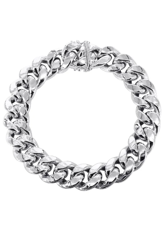 Semi Solid  Mens Miami Cuban Link Bracelet 10K/14K White Gold