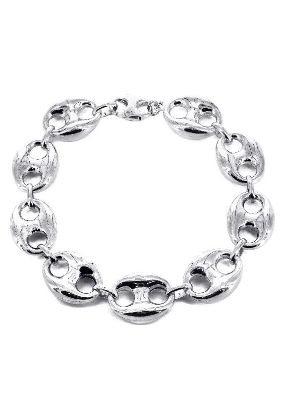 Semi Solid  Mens Puff Bracelet 10K/14K White Gold