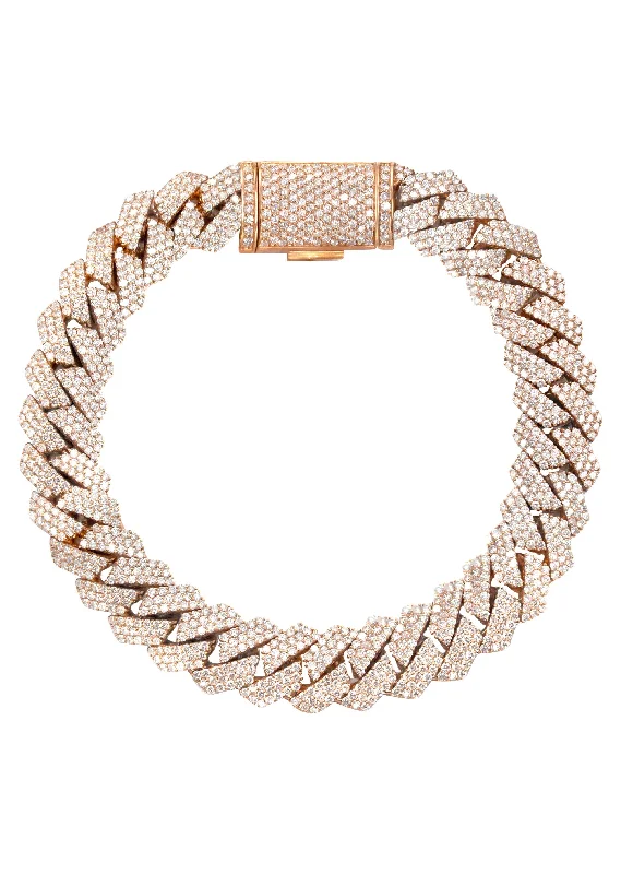 Iced Out Diamond Prong Cuban Link Rose Gold Bracelet 10K/14K