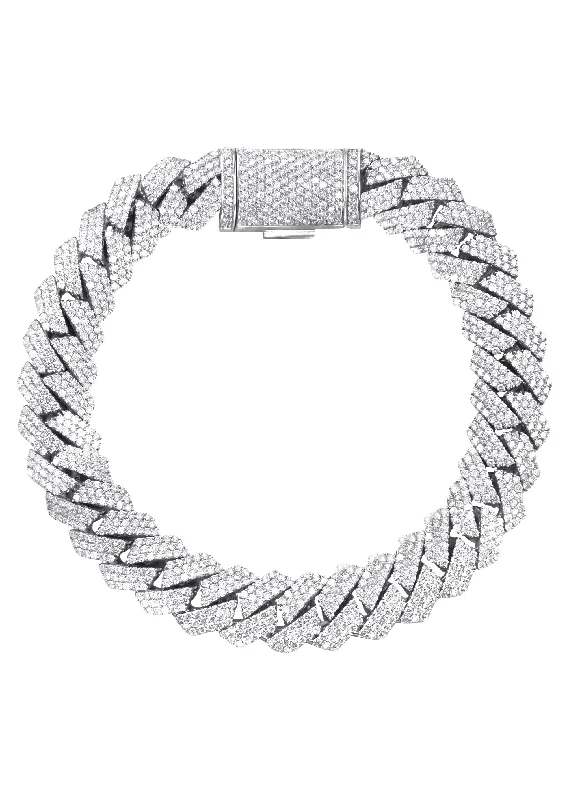 Iced Out Diamond Prong Cuban Link White Gold Bracelet 10K/14K