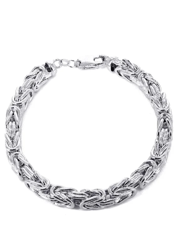 Italian Mens Semi Solid Byzantine Bracelet 10K/14K White Gold