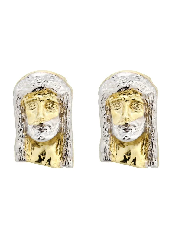 10K Jesus Head Gold Earrings For Men | Appx 3/8 Inches Wide