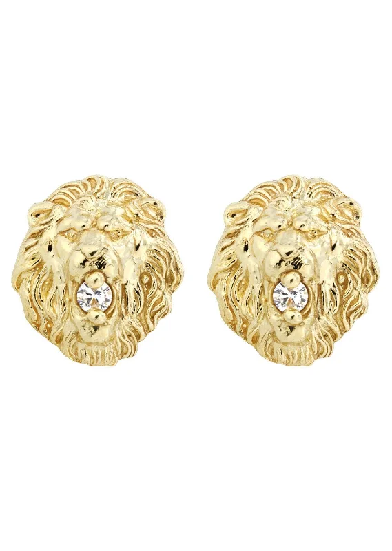 10K Lion Head Gold Earrings For Men | Appx 1/2 Inches Wide