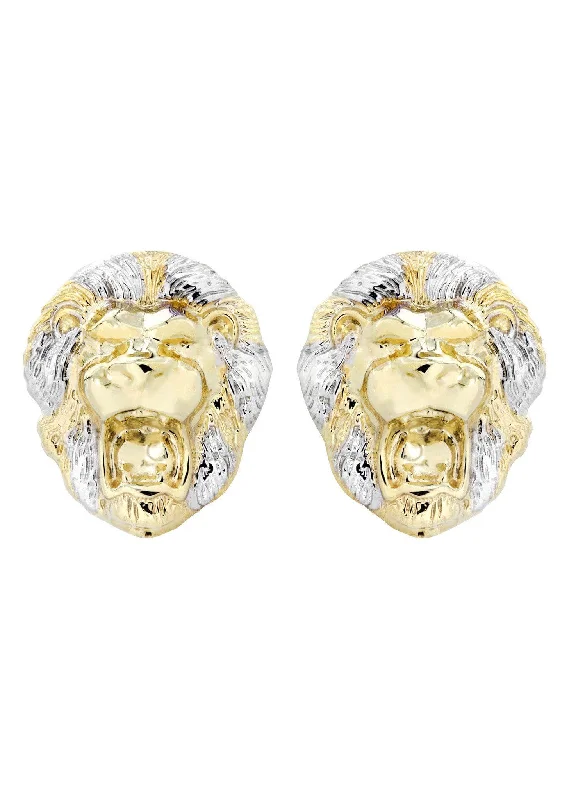 10K Lion Head Gold Earrings For Men | Appx 1 Inch Wide