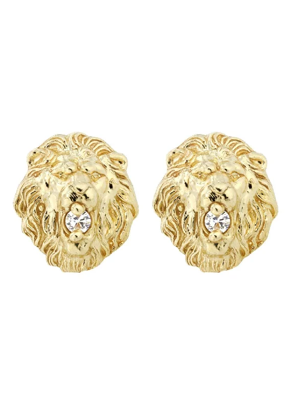 10K Lion Head Gold Earrings For Men | Appx 3/8 Inches Wide