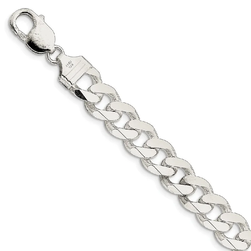 Men's 11mm, Sterling Silver Solid Flat Curb Chain Bracelet