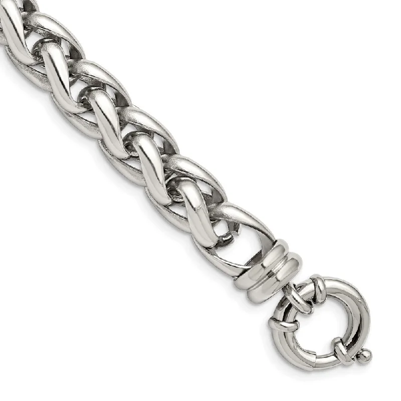 Timeless Elegance At Unbelievable Discounts Men's 12mm Stainless Steel Polished Fancy Spiga Chain Bracelet, 8 Inch Timeless Elegance At Unbelievable Discounts Men's 12mm Stainless Steel Polished Fancy Spiga Chain Bracelet, 8 Inch