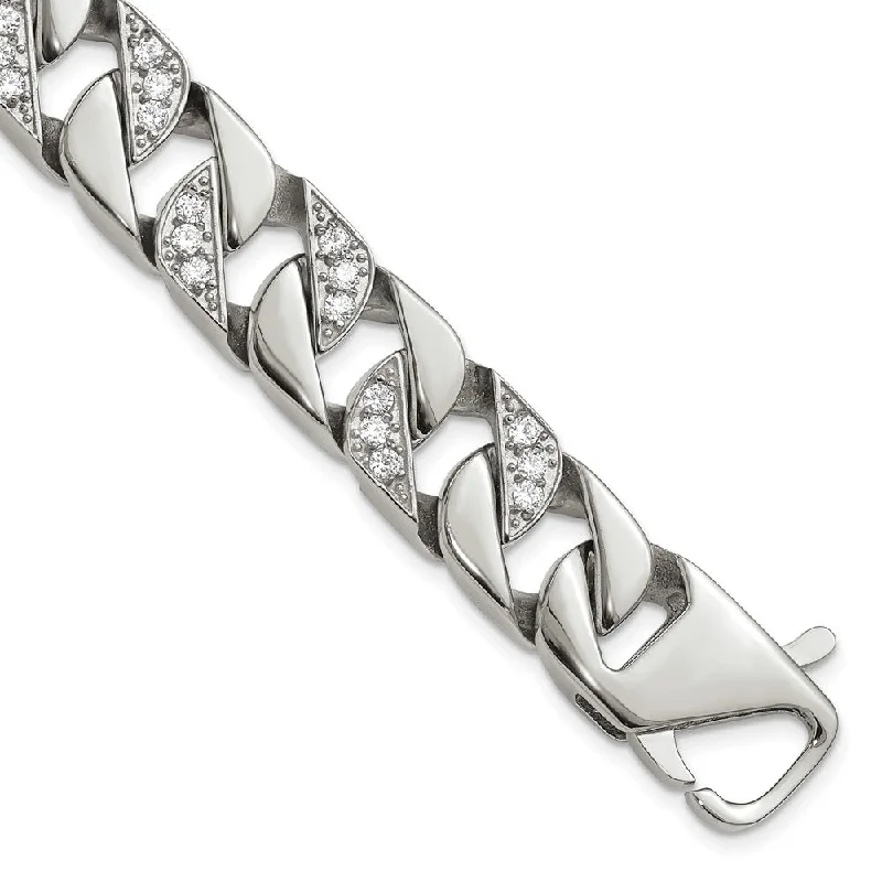 Grab Stylish Jewelry Before The Sale Ends Men's 13mm Stainless Steel & CZ Curb Chain Bracelet, 8.5 Inch