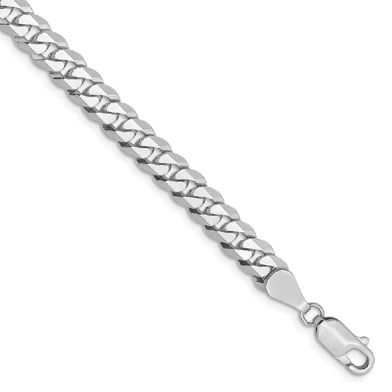 Men's 5.75mm, 14k White Gold, Flat Beveled Curb Chain Bracelet