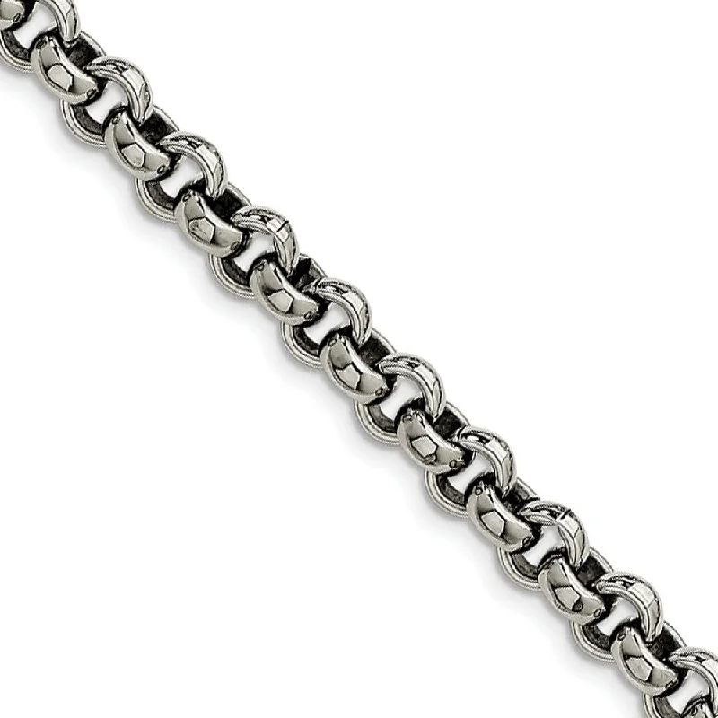 Men's 8mm Stainless Steel Polished Rolo Chain Bracelet, 7.75 Inch