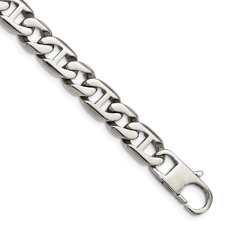 Men's 9mm Stainless Steel Oval and Anchor Chain Bracelet, 8.25 Inch