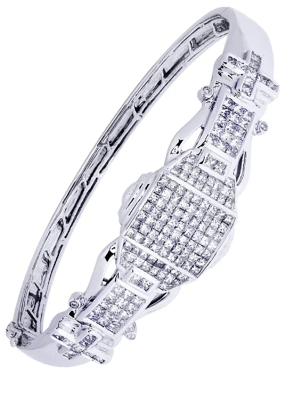 Mens Diamond Bangle White Gold| 3.84 Carats| 29.58 Grams