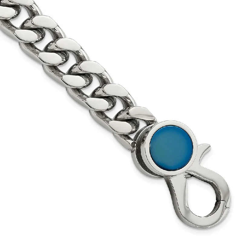 Shop Jewelry That Shines Without The High Price Men's Stainless Steel & Blue Plated Fancy Curb Chain Bracelet, 8 Inch Shop Jewelry That Shines Without The High Price Men's Stainless Steel & Blue Plated Fancy Curb Chain Bracelet, 8 Inch