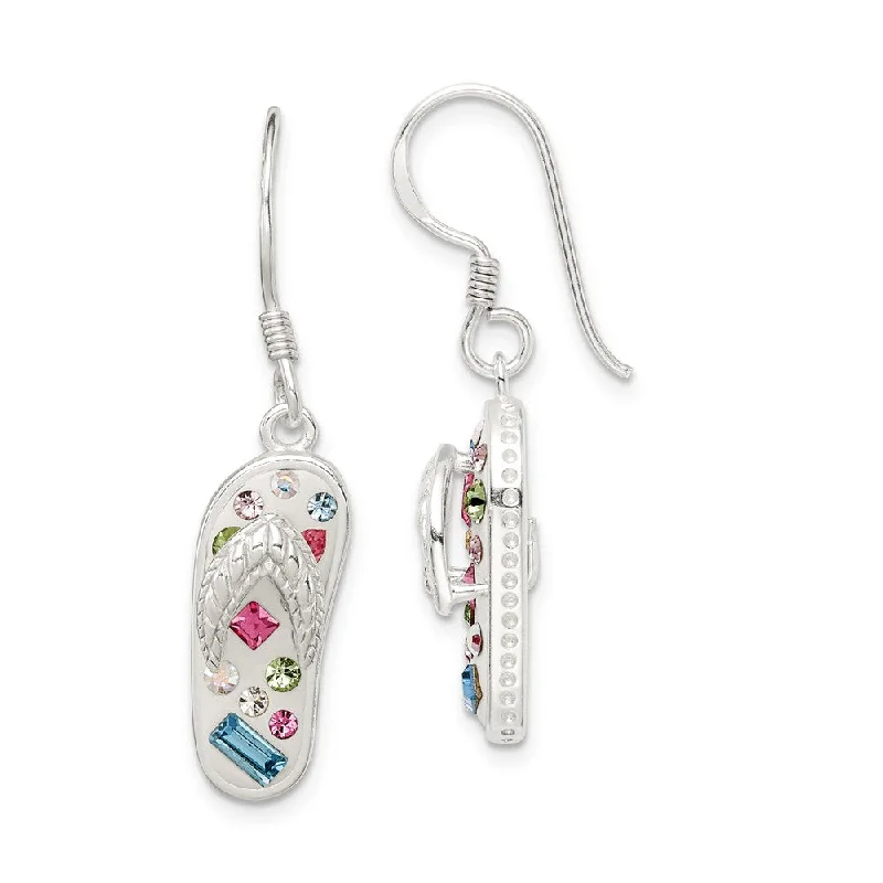 Multi Color Crystal Collage Flip flop Earrings in Sterling Silver