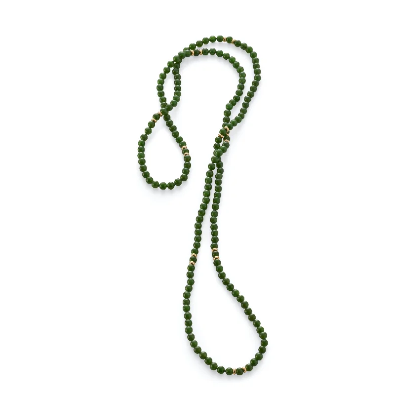 Timeless Jewelry, Timeless Savings – Don't Wait Green Nephrite Jade & Gold Station Rope Necklace Timeless Jewelry, Timeless Savings – Don't Wait Green Nephrite Jade & Gold Station Rope Necklace