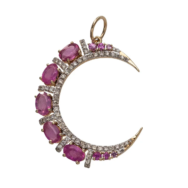 Pink Sapphire & Diamond 14K Yellow Gold Crescent Pendant