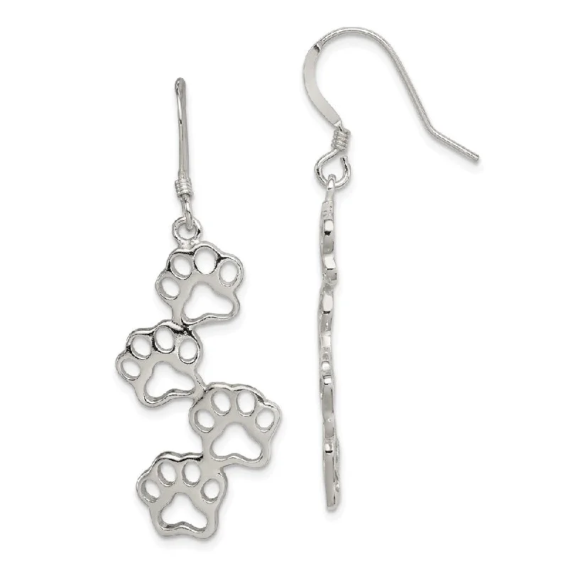 Polished Paw Prints Dangle Earrings in Sterling Silver