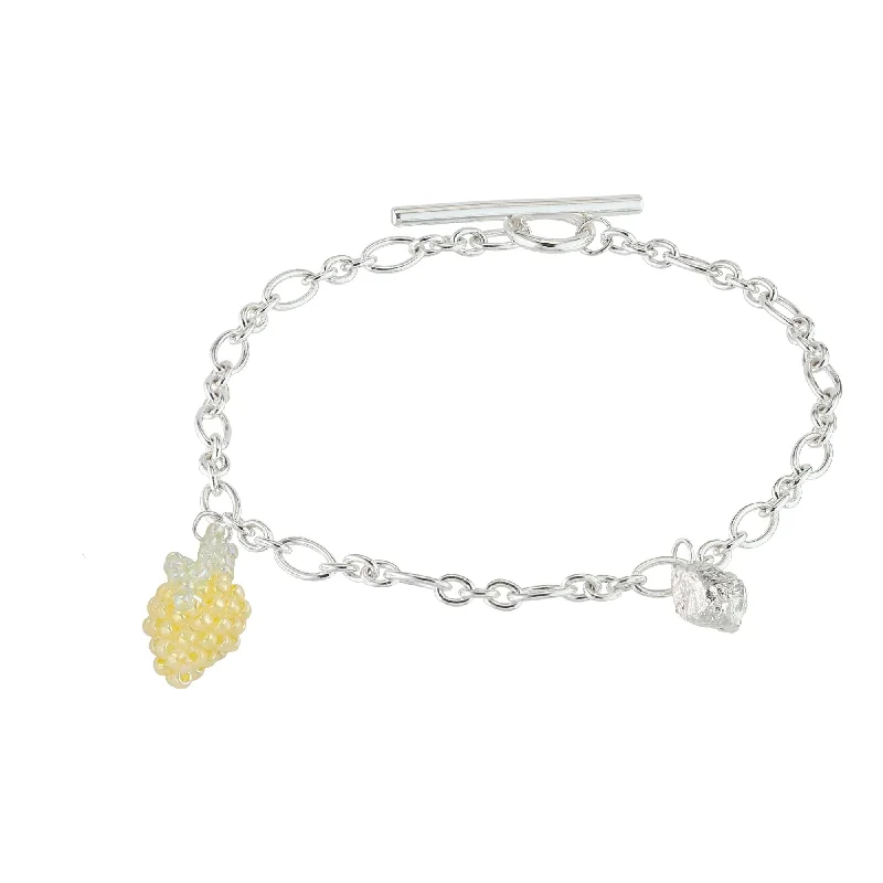 Blob and Lemon Bracelet Silver, Yellow Beads