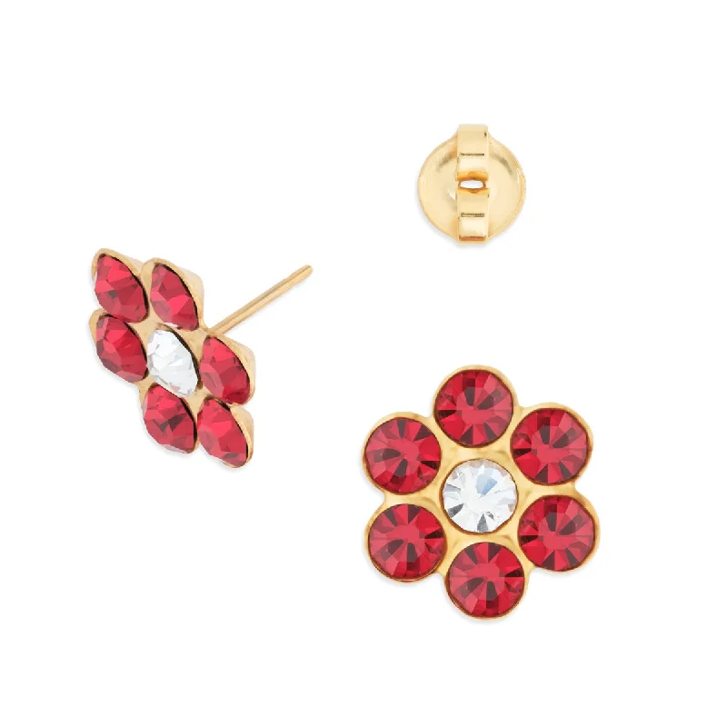 Red Zirconia Flower Stud Earrings