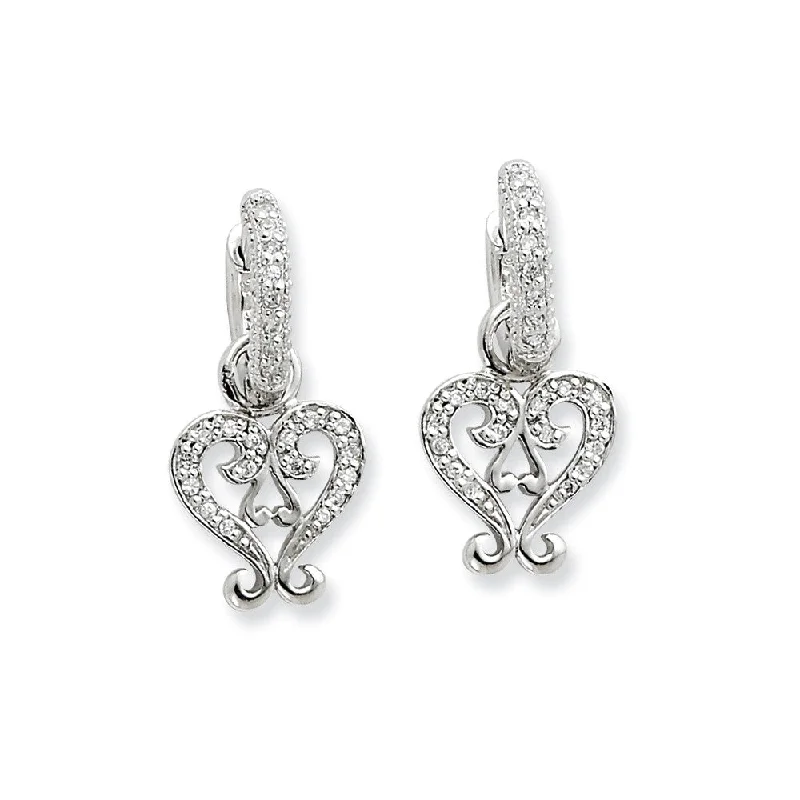 Sparkle On A Budget – Fine Jewelry For Less Rhodium Sterling Silver & CZ Heart, Hinged Hoop Earrings, 12 x 25mm Sparkle On A Budget – Fine Jewelry For Less Rhodium Sterling Silver & CZ Heart, Hinged Hoop Earrings, 12 x 25mm