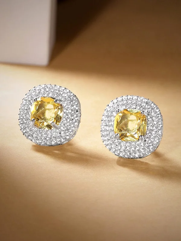 Rubans Rhodium Plated Premium Citrine Solitaire Zircons Stud Earring